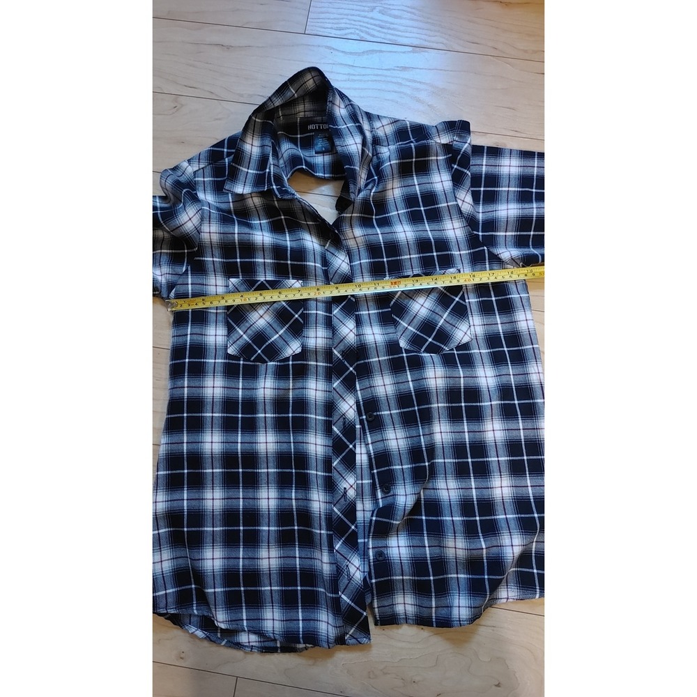 Hot Topic Plaid Flannel Cut-Out Back Button-Up Shirt Sz M Goth Grunge Rockabilly - Picture 6 of 9